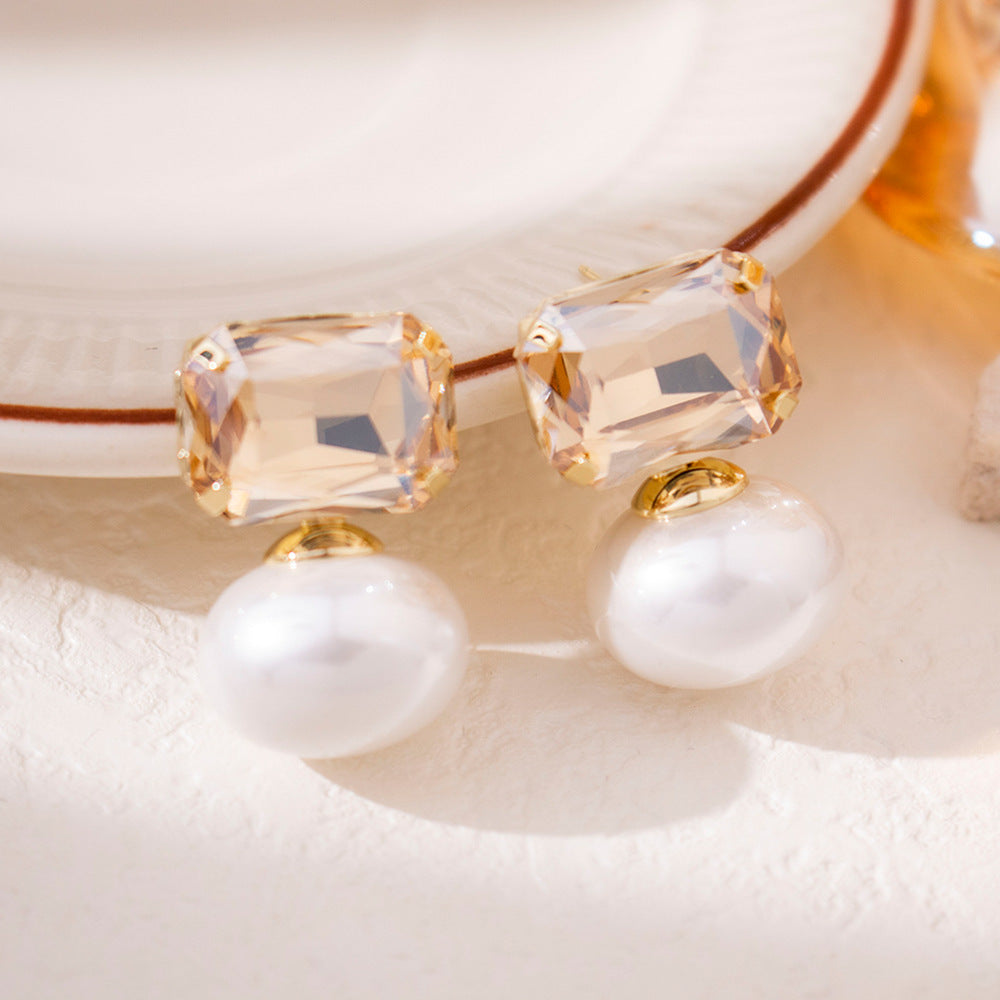 Wholesale Silver Needle  Zircon Large Pearl Earrings Retro Light Luxury Colorful  Earrings