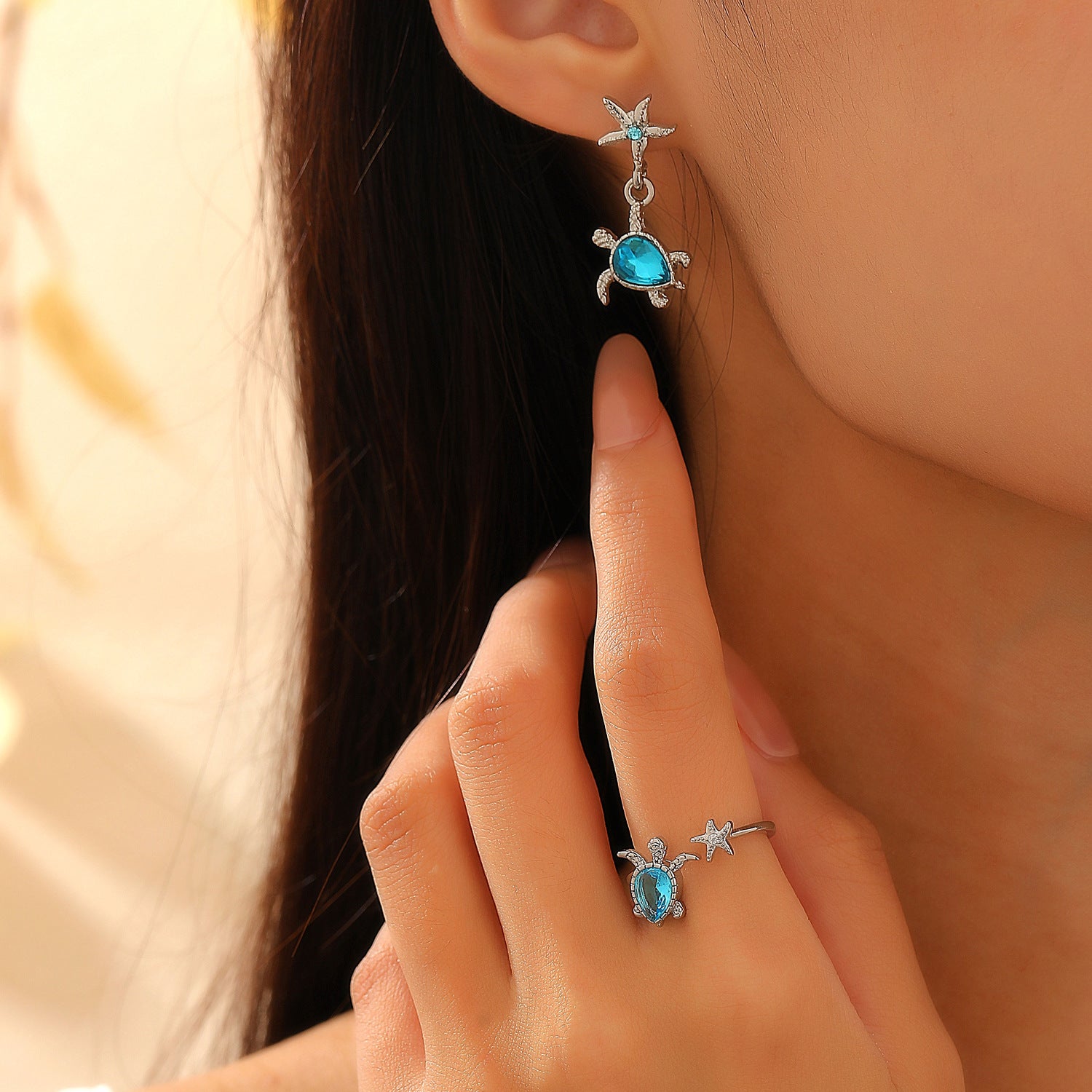 Wholesale starfish blue sea turtle earrings