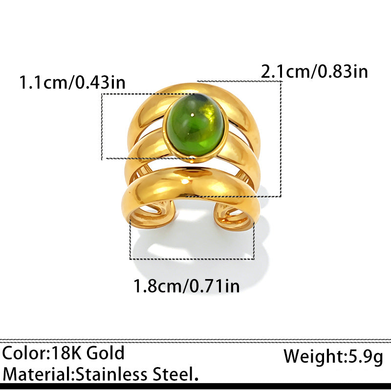 Wholesale Stainless Steel Open Ring Blue Green Gradient Natural Stone Jewelry Accessory