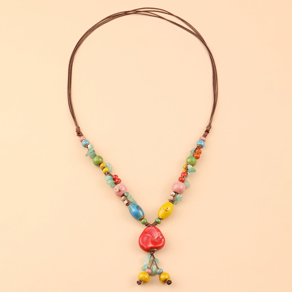 Wholesale Ethnic Style Beaded Ceramic Bead Necklace Bohemian Gravel Color Necklace ACC-NE-JunJie007