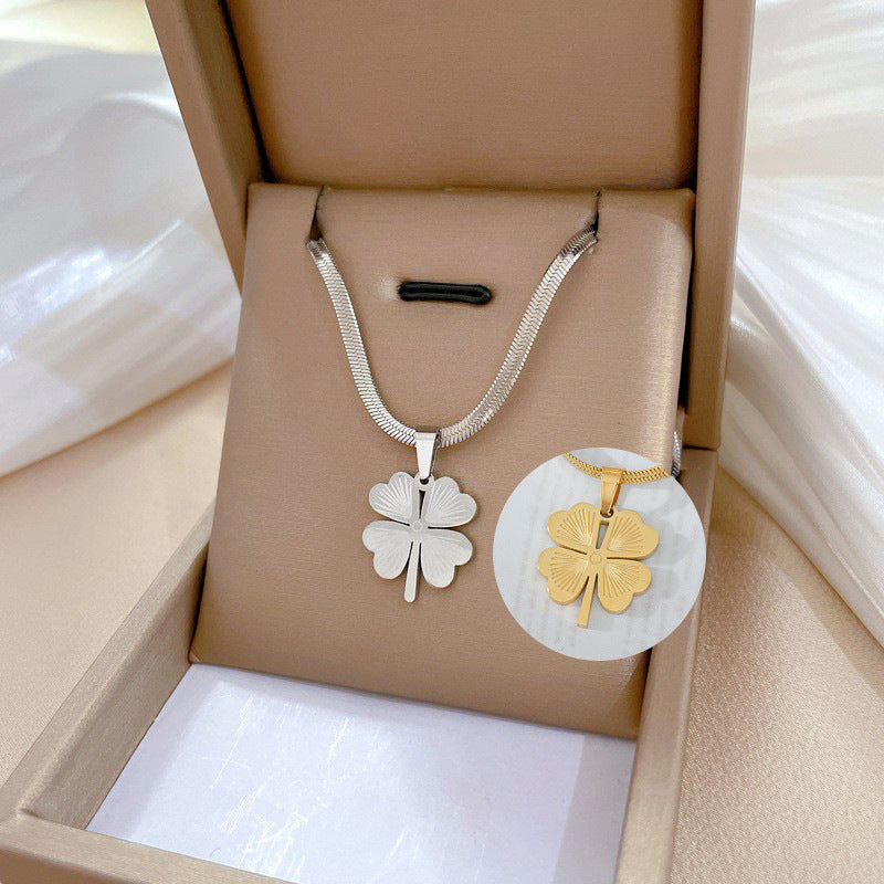 Wholesale Four-Leaf Clover Pendant Titanium Steel Snake Bone Chain Necklace Electroplated Jewelry Accessory for Resale
