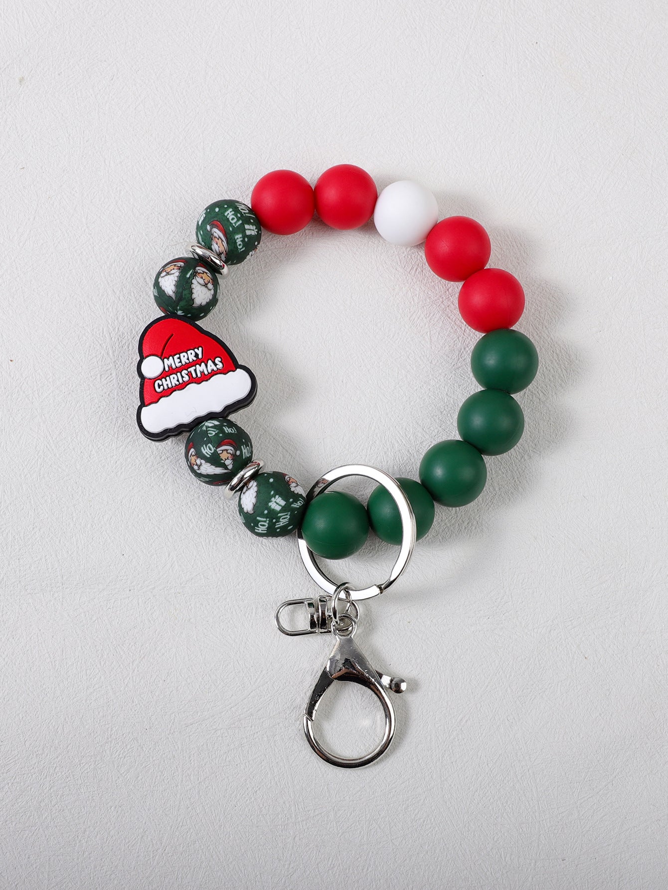 Wholesale Christmas Cute Santa Hat Old Man Silicone Beaded Keychain ACC-KC-JiuYa020