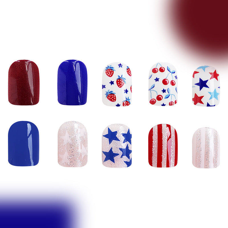 Wholesale 96 Pieces/4 Boxes American Independence Day Glitter Powder Five-pointed Star Manicure Press-on Nails Kits Nail Stickers ACC-NS-GuaiXL034