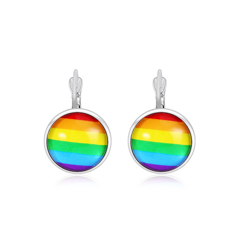 Wholesale LGBT Pride Month Rainbow Alloy Earrings ACC-ES-BinLi002