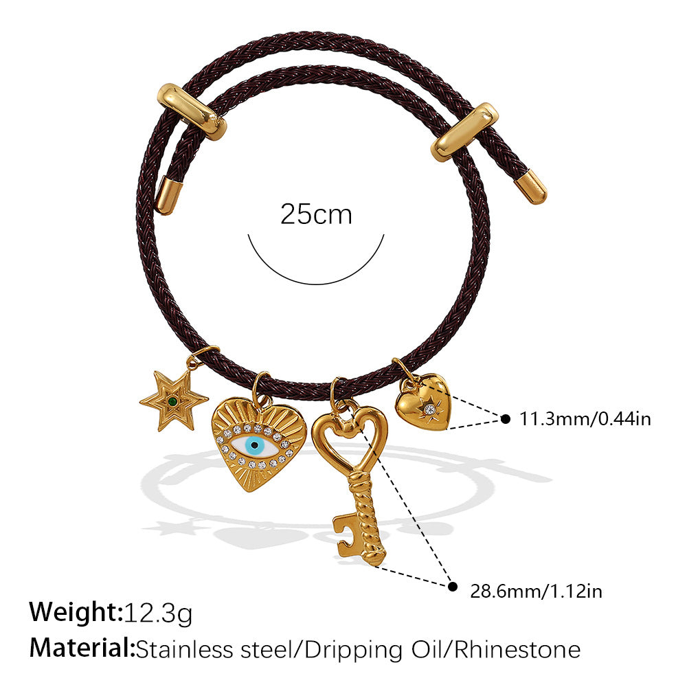 Wholesale Cross-Border European and American Popular Adjustable Rope Multi-Pendant Bracelet DIY Stainless Steel Plated 18K Gold Bracelet Accessible Luxury Model