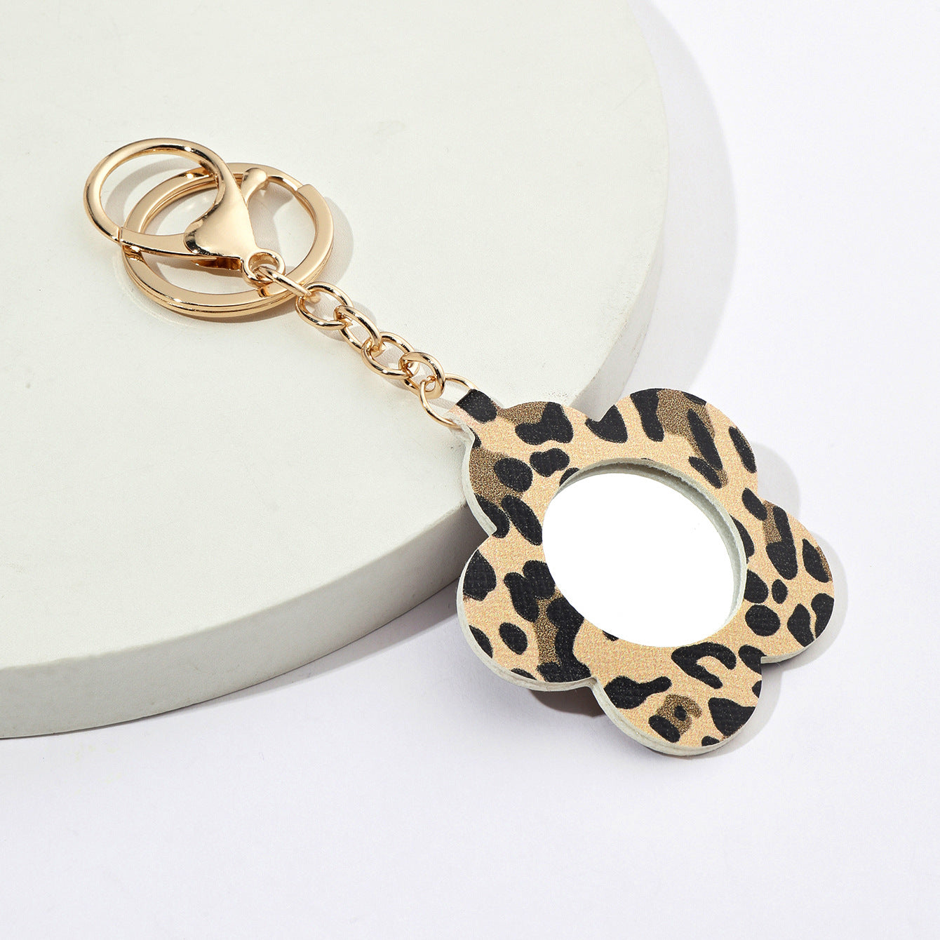 Wholesale Leopard Flower Small Mirror PU Leather Keychains ACC-KC-XTZ005