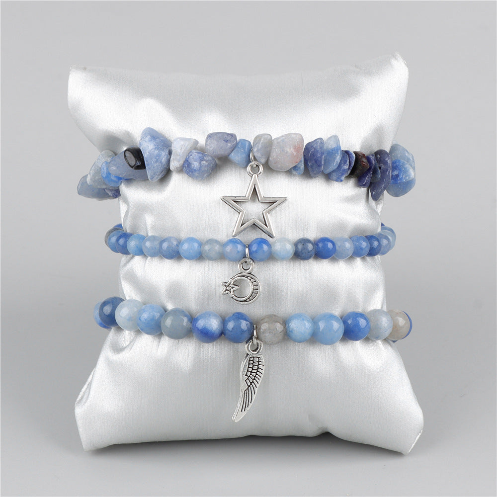 Wholesale Natural Stone Stretch Bracelet Star Leaf Pendant Layered Bracelet Set ACC-BT-Ruiz006