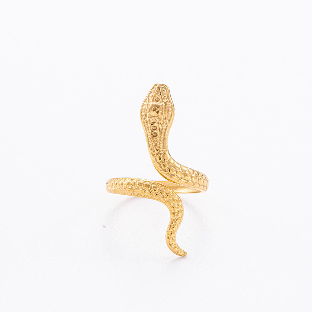 Wholesale Snake-shaped Stainless Steel Electroplated 18K Gold Movable Rings ACC-RS-YuHui004