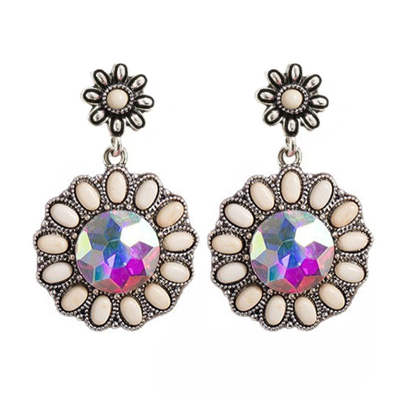Wholesale Turquoise earrings retro western ethnic style alloy flower earrings