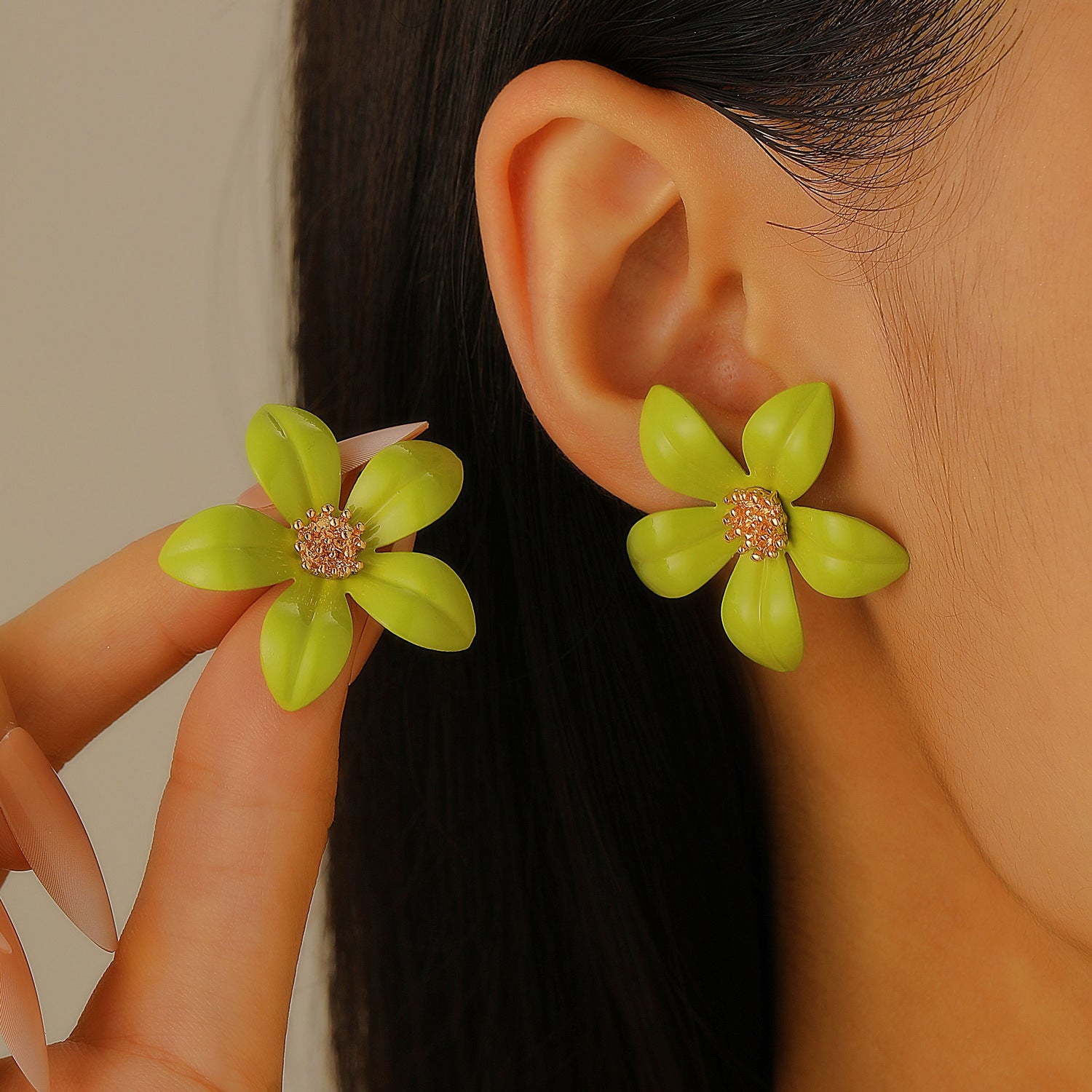 Wholesale Stylish Flower Earrings For Women Double Layer Petal Colorful Dripping Oil Zinc Alloy Everyday Jewelry Accessory