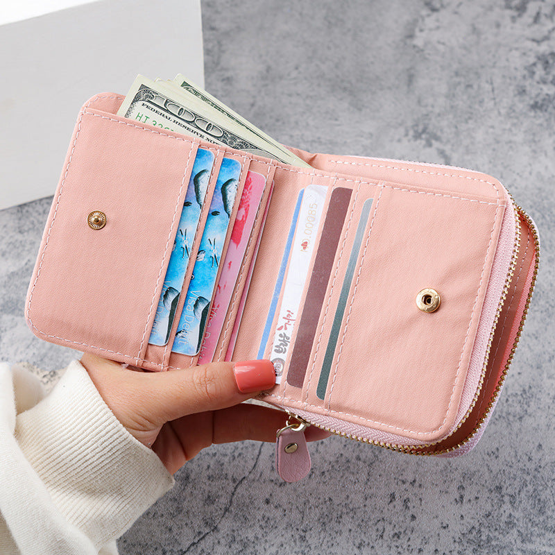 Wholesale Trendy Korean Style Women S Small Wallet White PU Leather ed Checkered Multi Card Slots Zip Buckle Cute Student Coin Purse Fashion Accessory