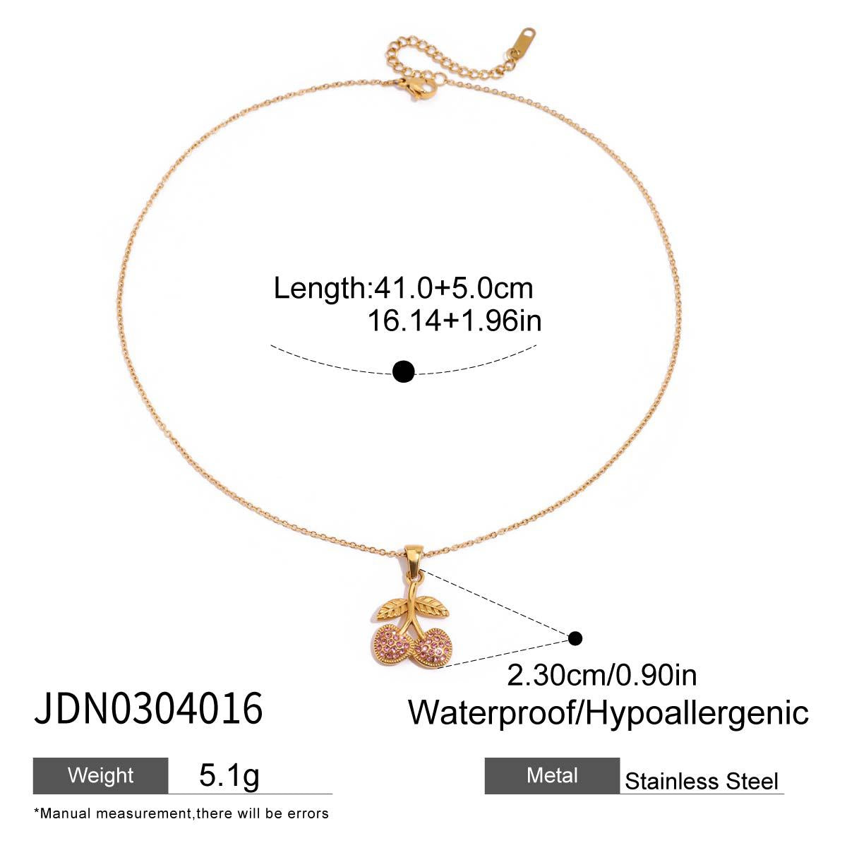 Wholesale 18K Gold Stainless Steel Pink Zircon Cherry Necklace