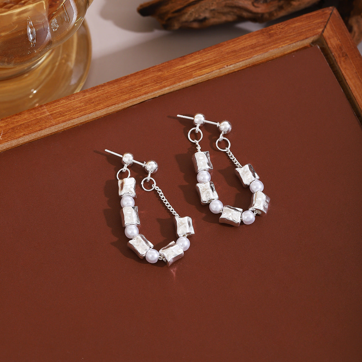 Wholesale Silver Needle Beaded Fringe Earrings