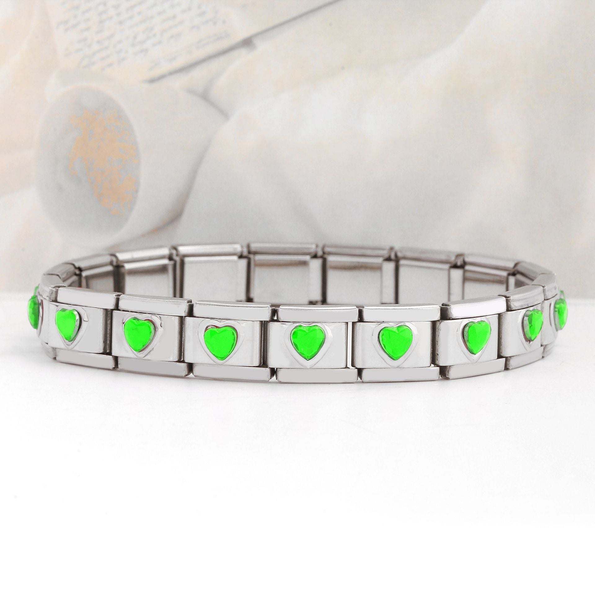 Wholesale Double Heart Gemstone Bracelet,  Stainless Steel Splicing Jewelry Accessory,  Chic Gift for Everyday Wear