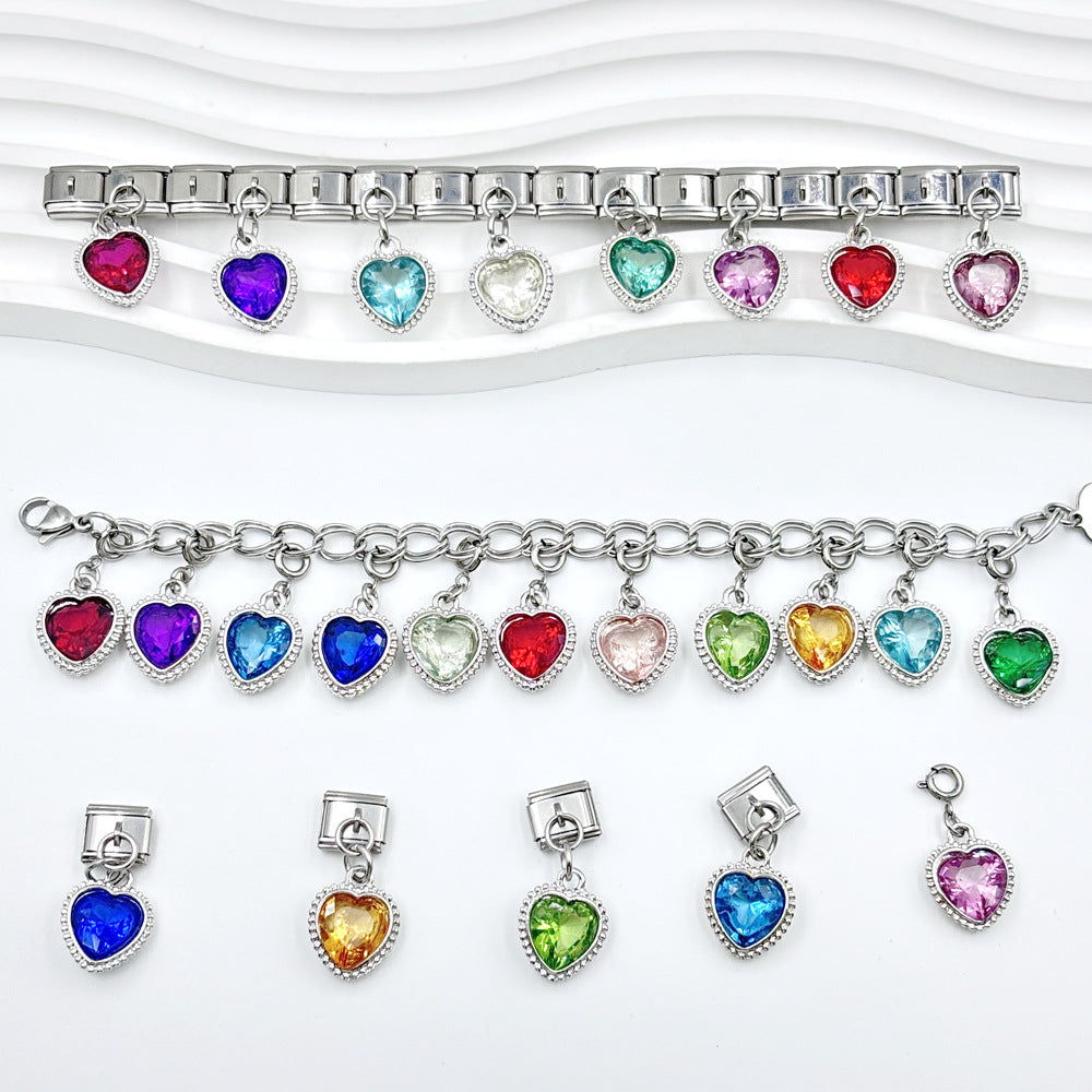 Wholesale Italian Charm Bracelet 9mm DIY multi-color heart-shaped    Creative Stainless Steel Composable Bracelet