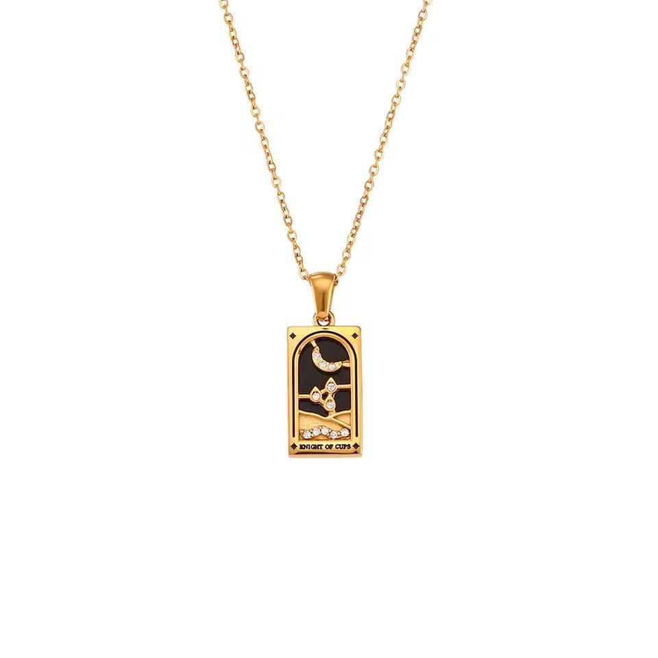 Wholesale  Rectangular Drop Oil and Diamond Tarot Pendant Necklace