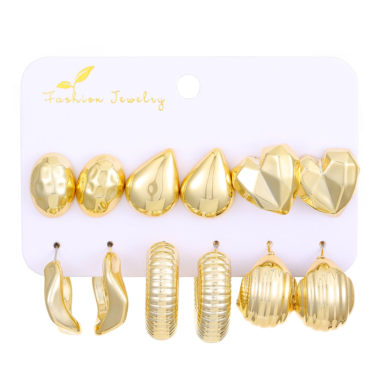 Wholesale C-shaped Irregular Exaggerated Gold and Silver Earrings 6-piece Set ACC-ES-ChengJing001