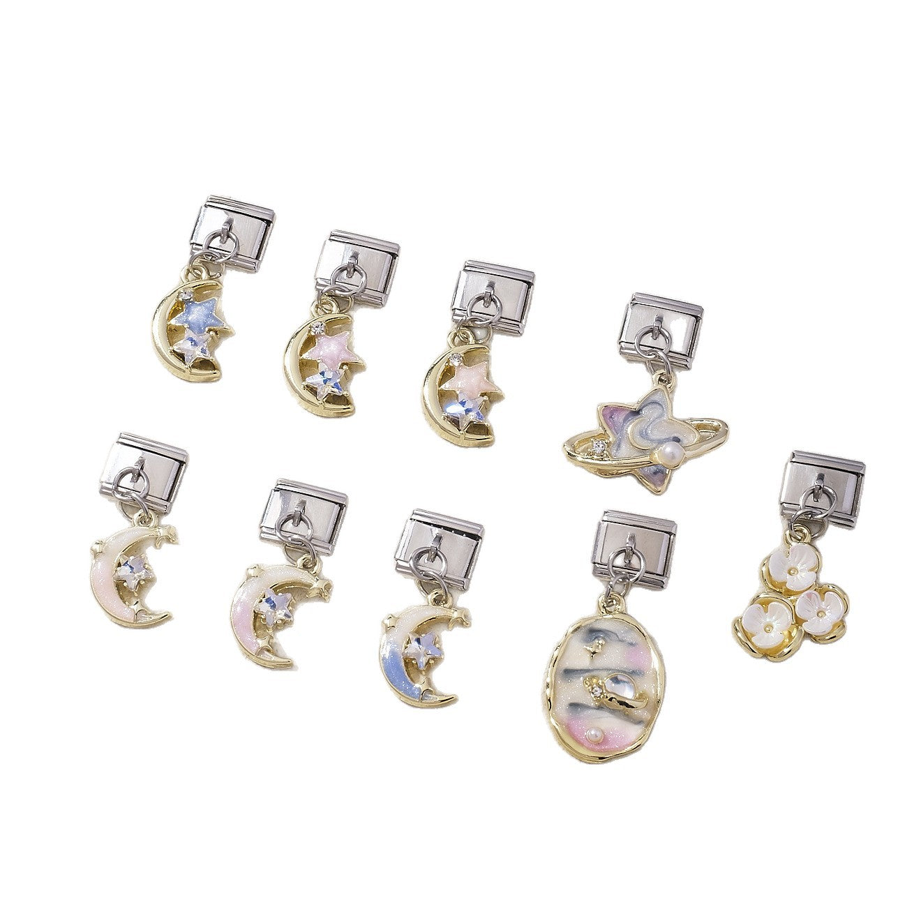 Wholesale Starry Sky Theme Detachable Modular Stainless Steel DIY Bracelet Pendant With Star Moon Planet Flower Charms Jewelry Accessory Gift