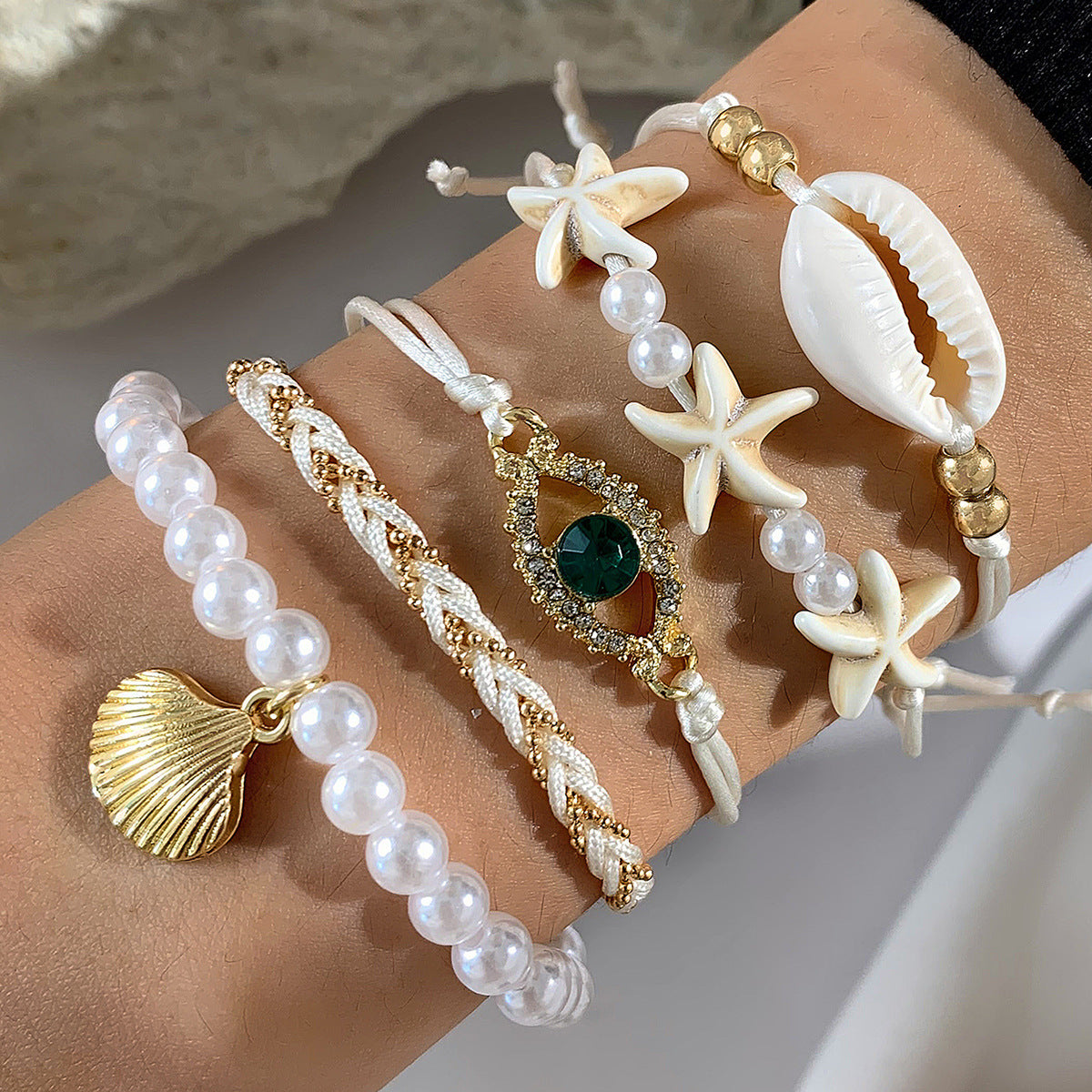 Wholesale Bohemian Resort Style Shell Beaded Braided Bracelet Beach Style Starfish Rice Beads ACC-BT-YongGe002