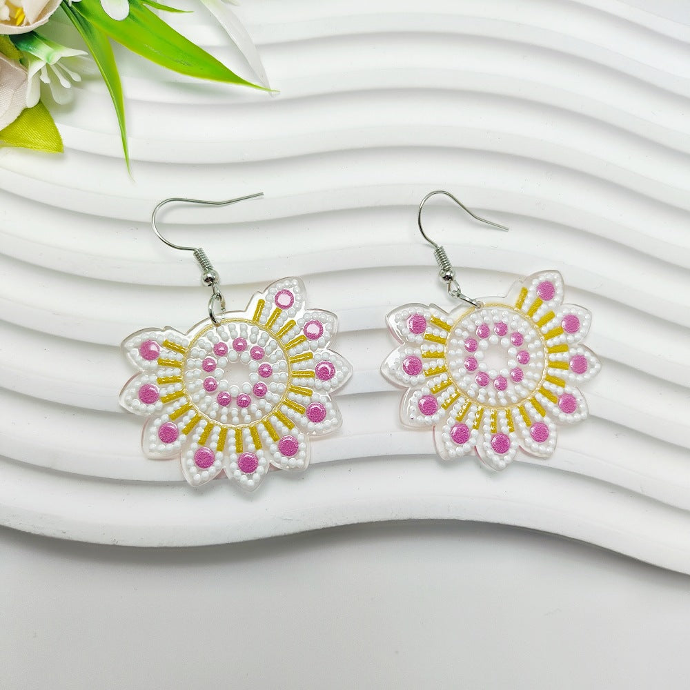 Wholesale Ethnic Style Geometric Color Polka Dot Print Bohemian Style Acrylic Earrings ACC-ES-Qiyu022