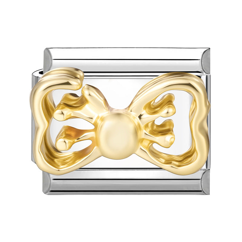 Wholesale Italian Charm Bracelet 9mm DIY Splicing Gold Butterfly Bow Stainless Steel Composable Bracelet