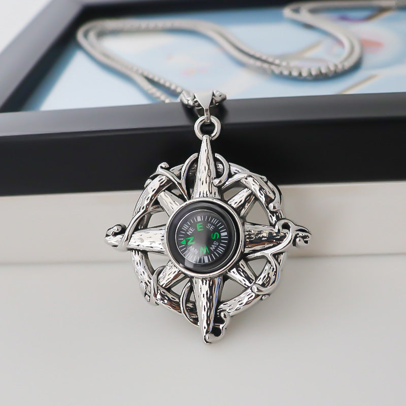 Wholesale Alloy Compass Pendant Necklace Silver Geometric Mens Trendy Street Fashion Jewelry