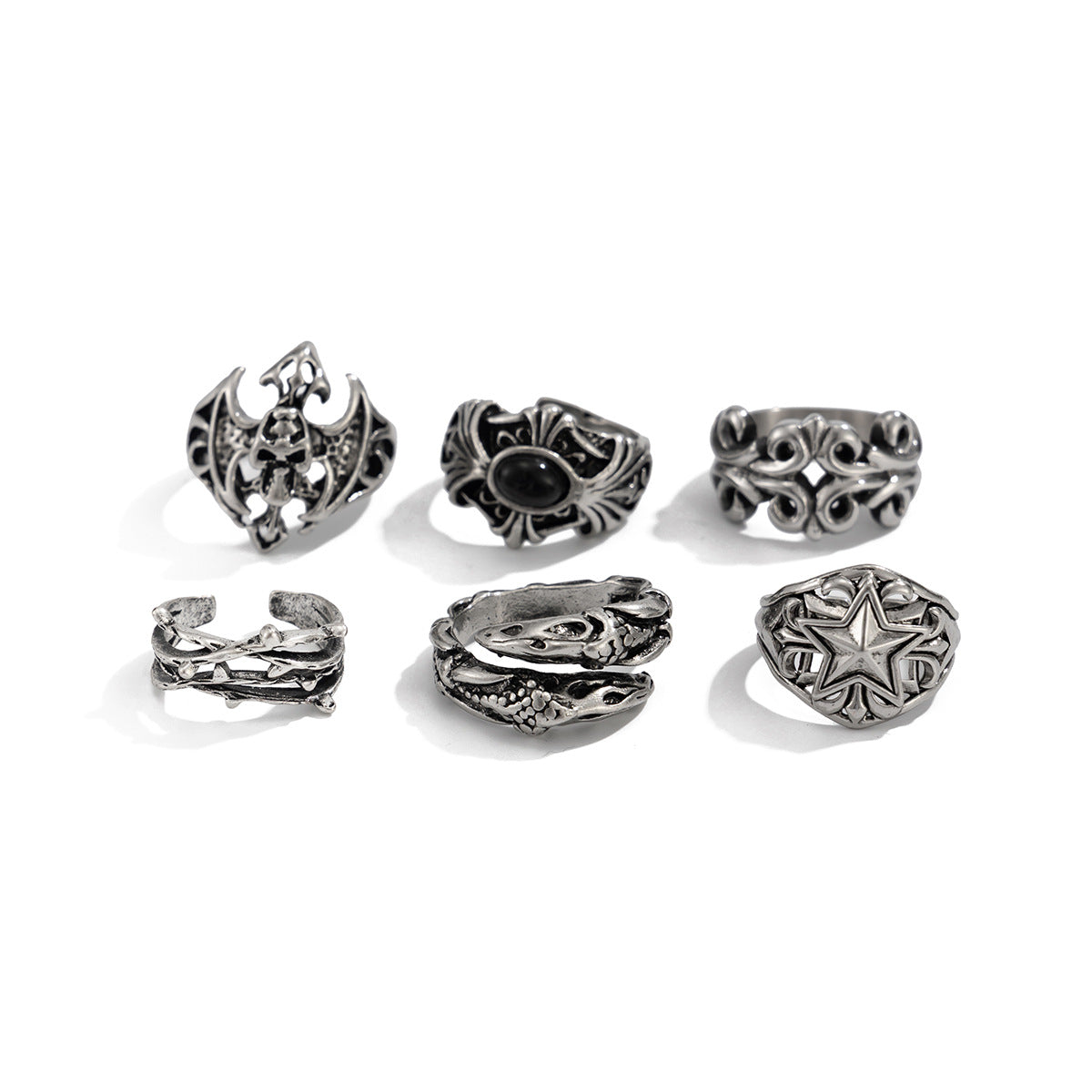 Wholesale Alloy Skull Ring Set Punk Gothic Jewelry Accessory for Men Hip Hop Style