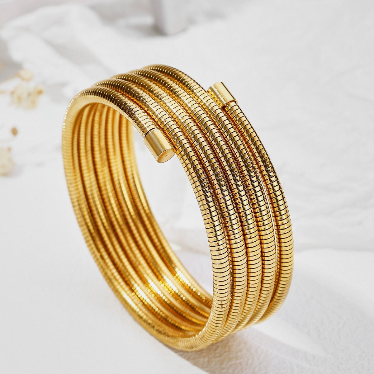 Wholesale Stainless steel gold single multi-turn multi-layer spring winding elastic ring plain ring bracelet