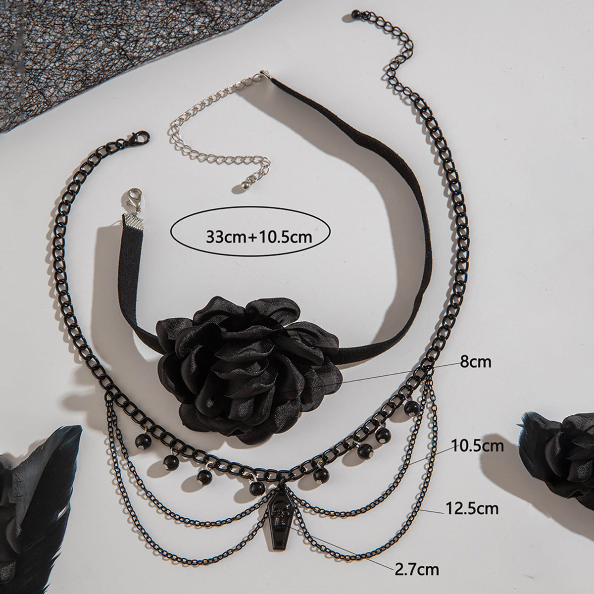 Wholesale Gothic Style Black Lace Large Flower Necklace