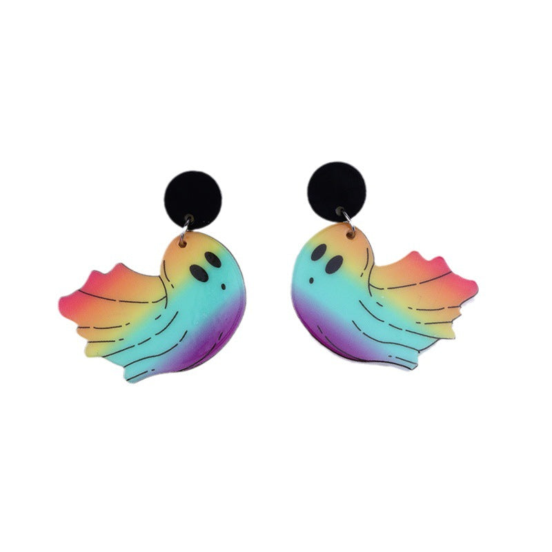 Wholesale Halloween Rainbow Ghost printed acrylic earrings