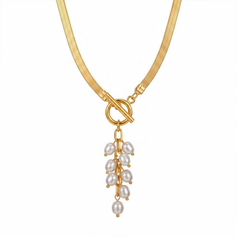 Wholesale French Chic Gold Snake Chain Necklace Zinc Alloy With Imitation Pearl Tassel Fashion Accessory