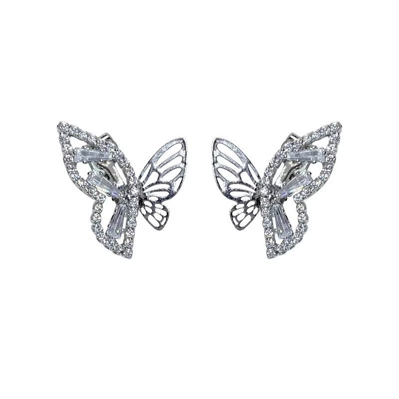 Wholesale  Light Luxury  Glittering Zircon Butterfly Ear Clip Earrings