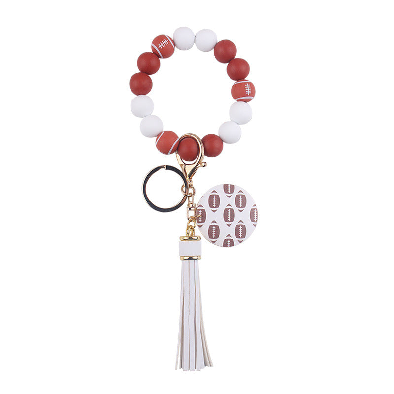 Wholesale  Leather PU Tassel Cartoon Silicone Football Wrist Keychain