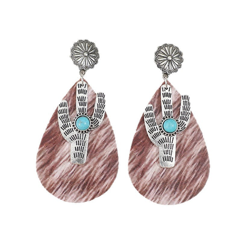 Wholesale Western Style Teardrop Shaped Pattern Paneled Earrings