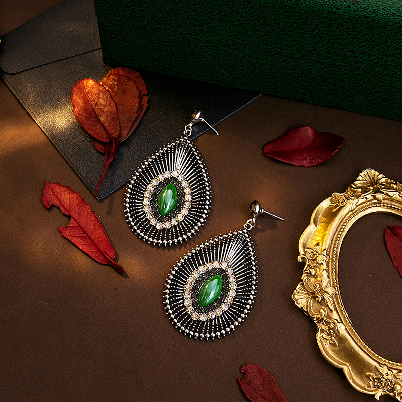 Wholesale Silver Needle Vintage Diamond Hollow Drop Earrings