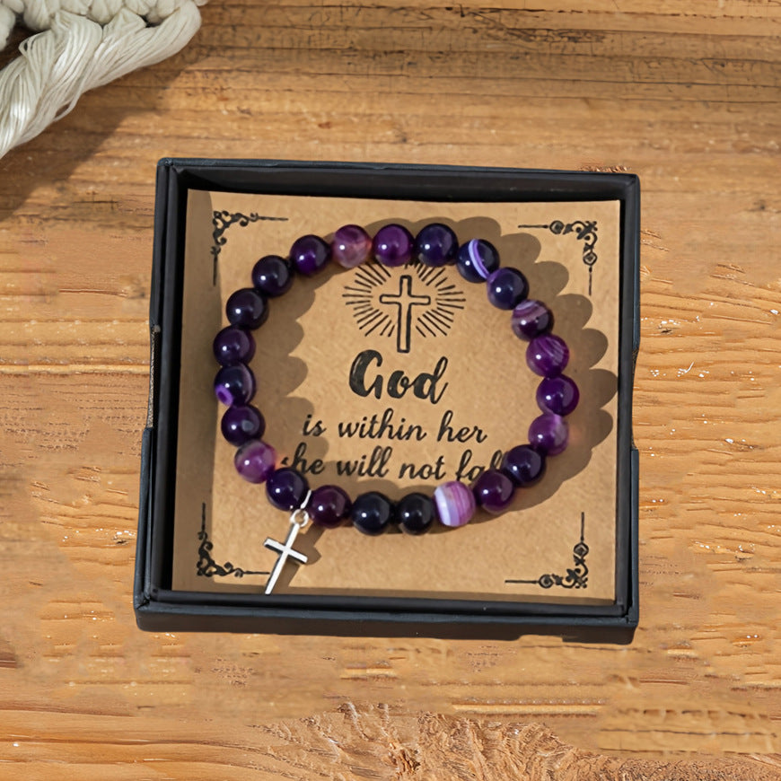 Wholesale jewelry cross pink zebra stone beads bracelet