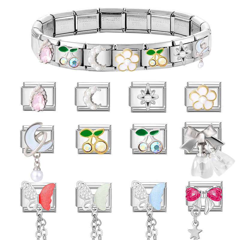 Wholesale Italian Charm Bracelet 9mm DIY Splicing Butterfly Patch Stainless Steel Composable Bracelet