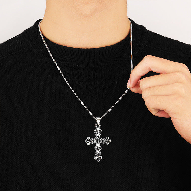 Wholesale Titanium Steel Cross Pendant Necklace Punk Hip Hop Accessories