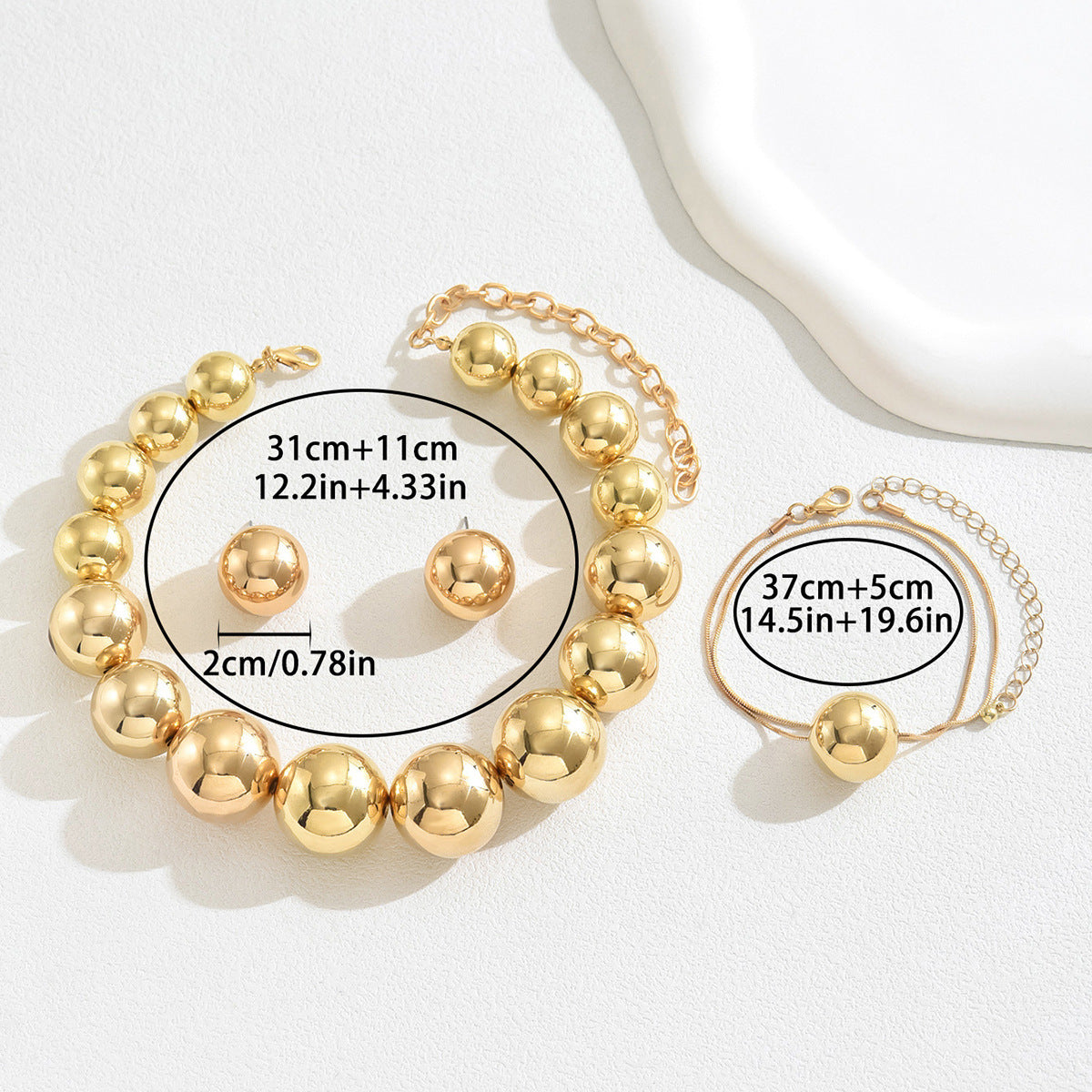 Wholesale  light luxury ball design bracelet necklaces jewelry suit