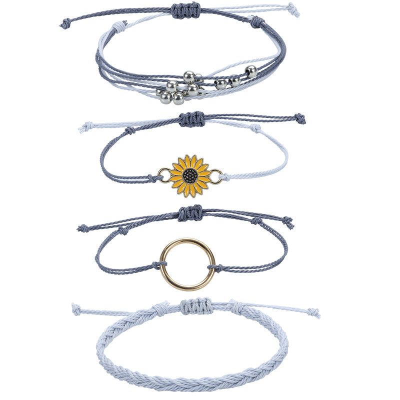Wholesale Waterproof Wax Thread Handmade Knitted Sunflower Bracelet