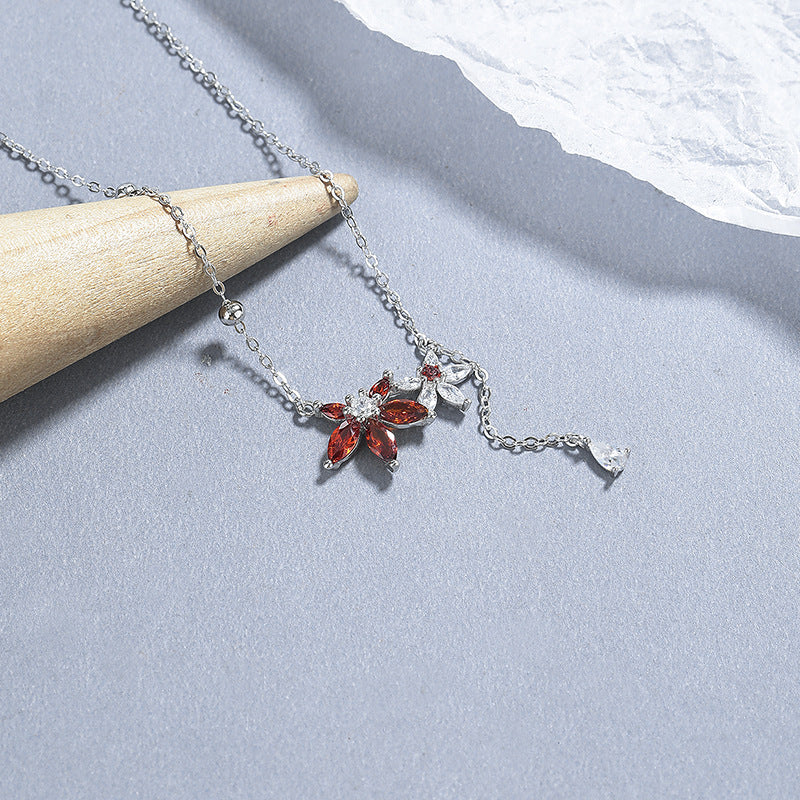 Wholesale 925 Sterling Silver Maple Leaf Necklace with Zircon