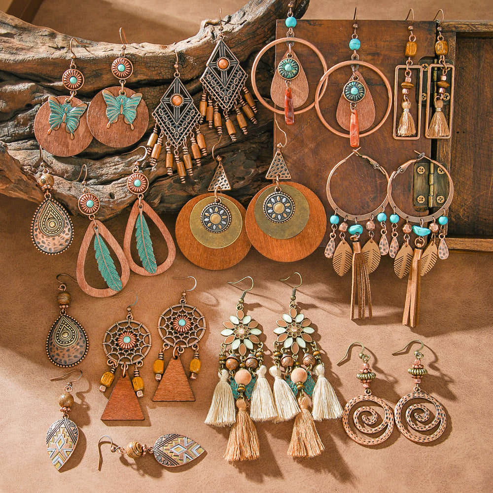 Wholesale Zinc Alloy Bohemian Earrings Maillard Color Holiday Style Retro Fashion Accessory