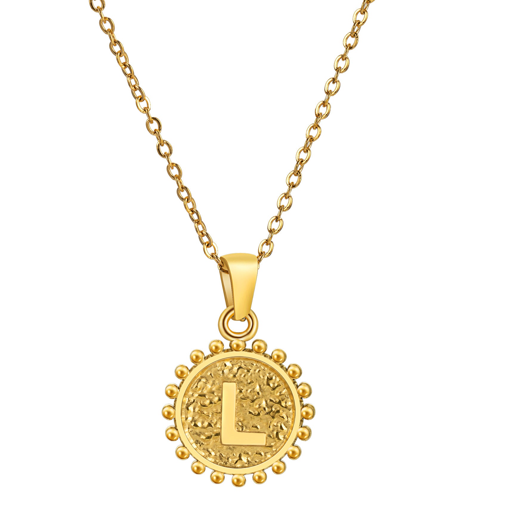 Wholesale Stainless steel  Golden Round English Letter Necklace