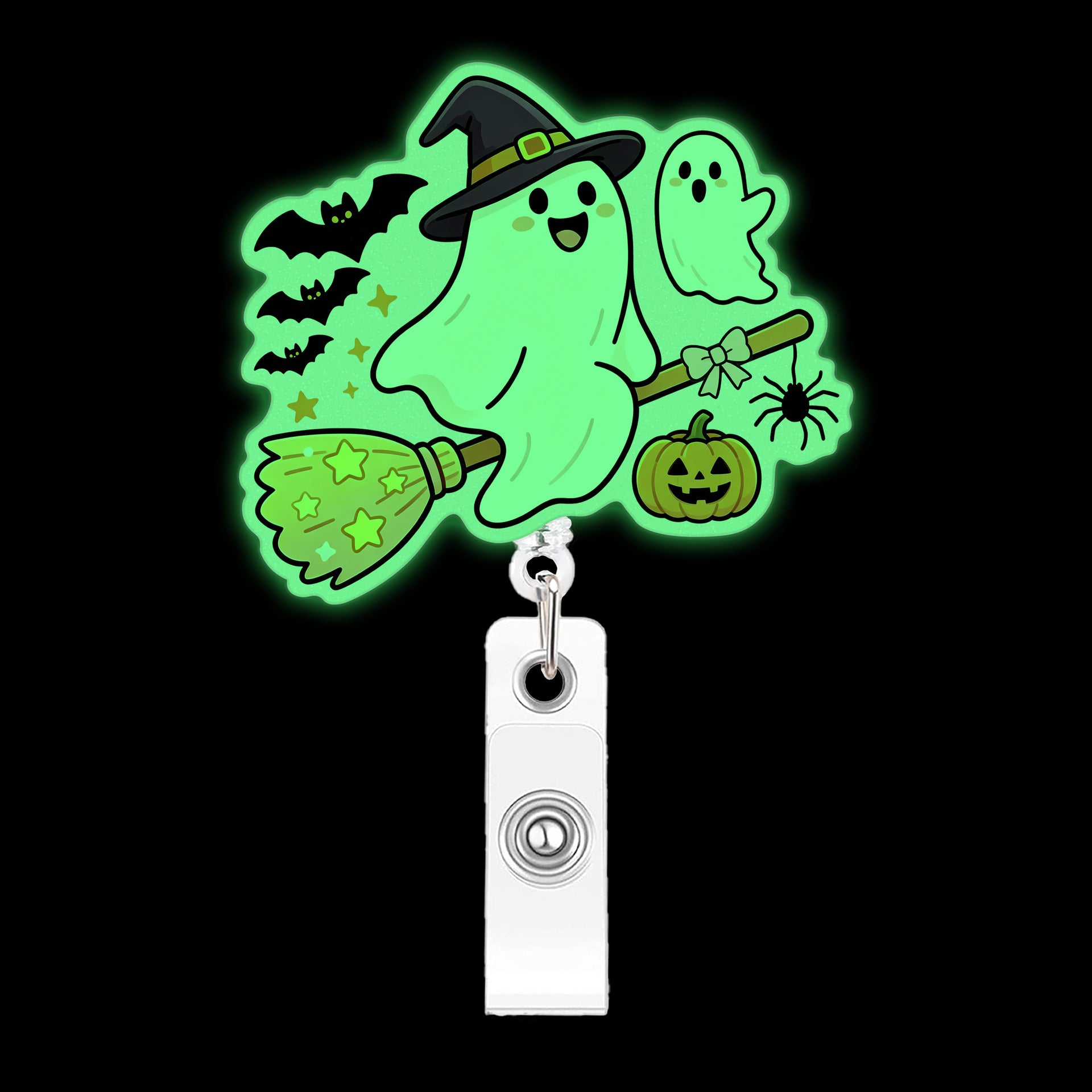 Wholesale Acrylic Glow In The Dark  Ghost Retractable Badge Reel For Boutique Resale