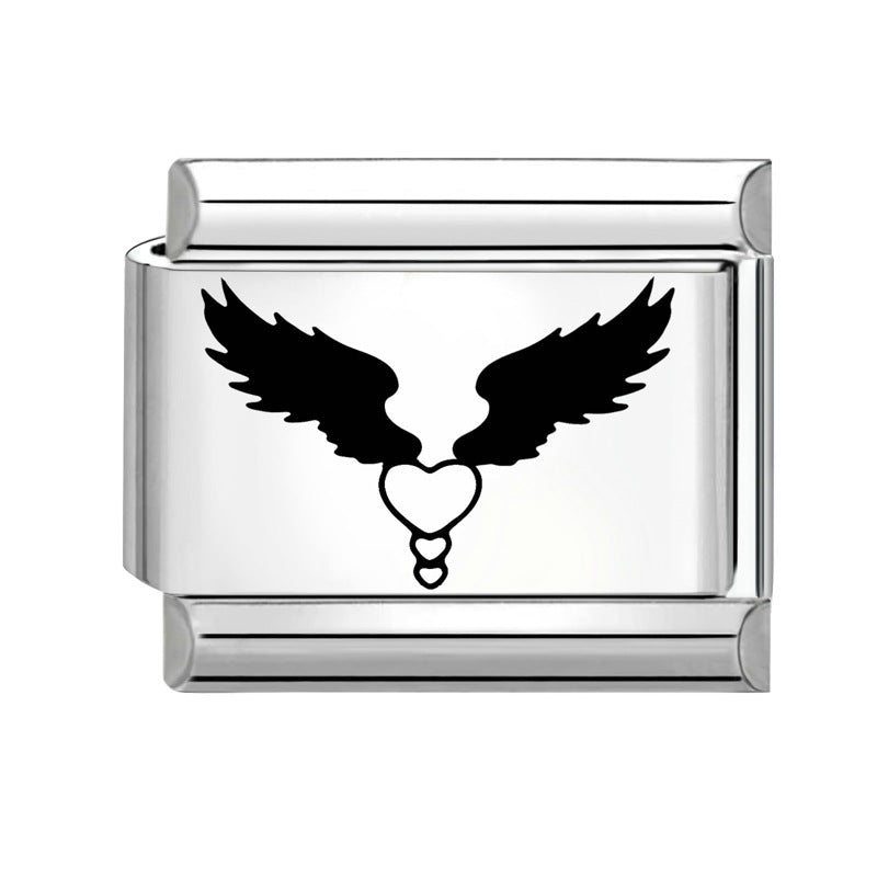 Wholesale Italian Charm Bracelet 9mm DIY Splicing Black and White Lettering Stainless Steel Composable Bracelet