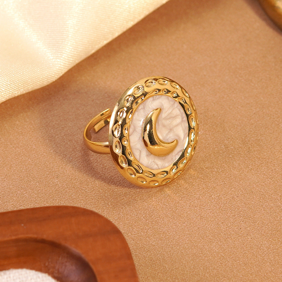 Wholesale stainless steel geometric ring  oil-dripping moon ring