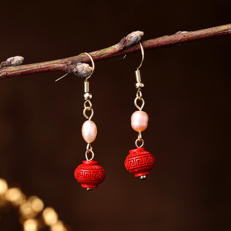 Wholesale Hanfu Retro Plum Blossom Freshwater Pearl Earrings Chic Fashion Jewelry Accessory For Boutique Resale