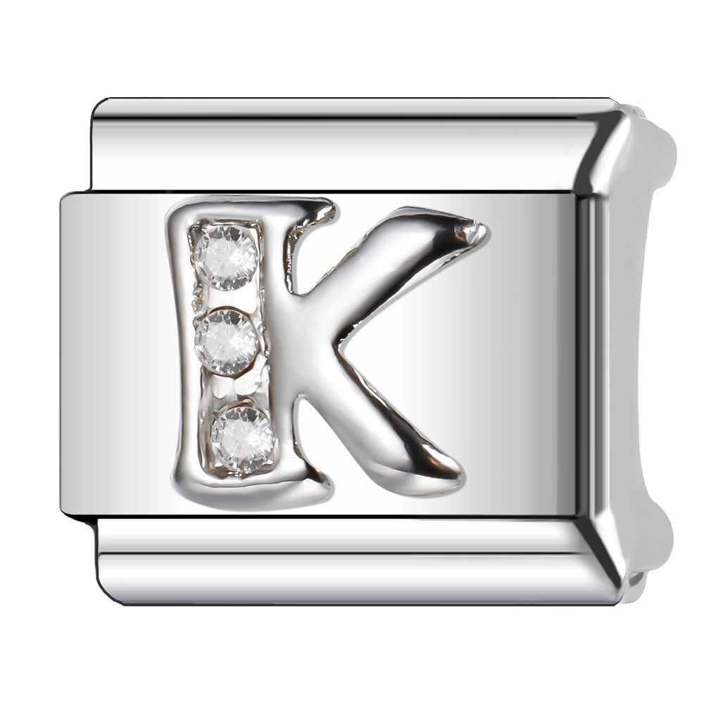 Wholesale Italian Charm Bracelet 9mm DIY Diamond English Letter   Creative Stainless Steel Composable Bracelet