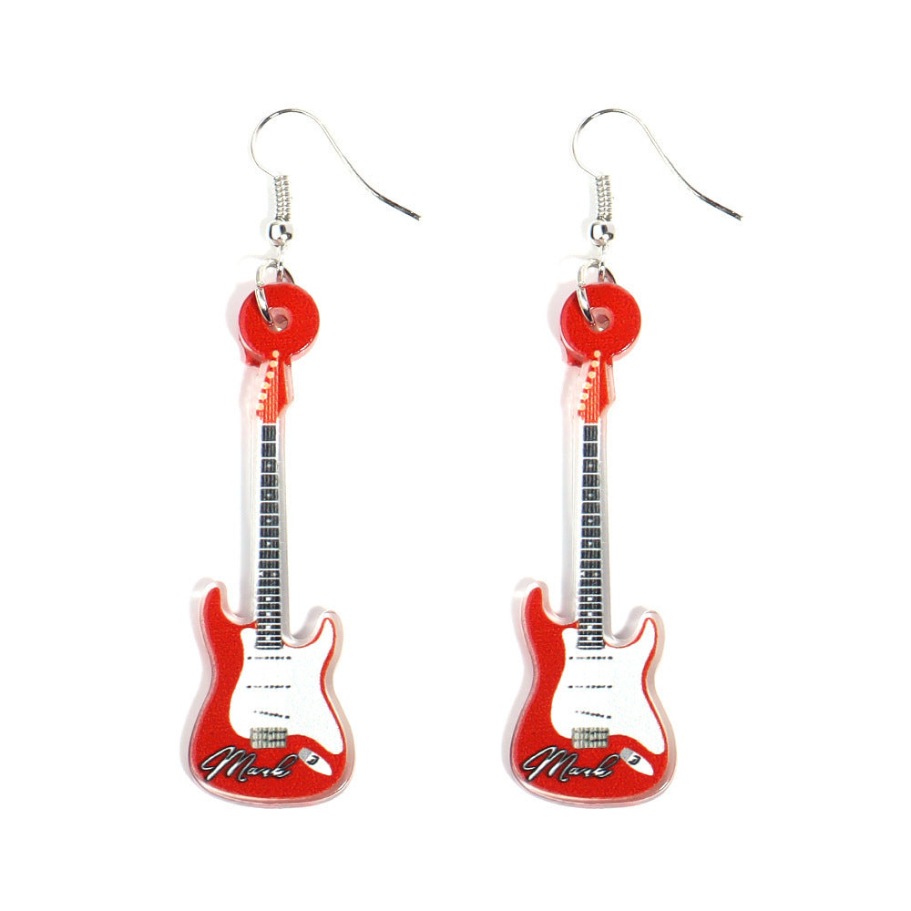 Wholesale Acrylic Printed Plane Guitar Vintage Artistic Distinctive Earrings