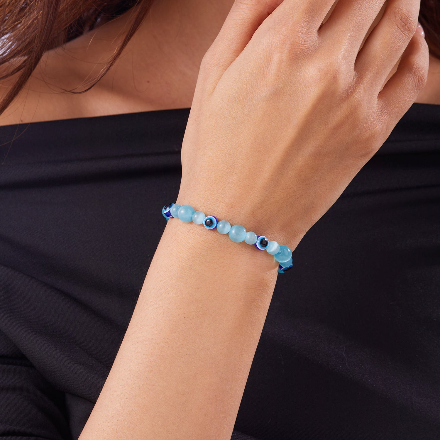 Wholesale Pink White Cat's Eye Handmade Beaded Blue Devil's Eye Bracelet